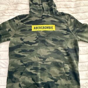 abercrombie kids Green Camo Hoodie with Yellow Logo Patch